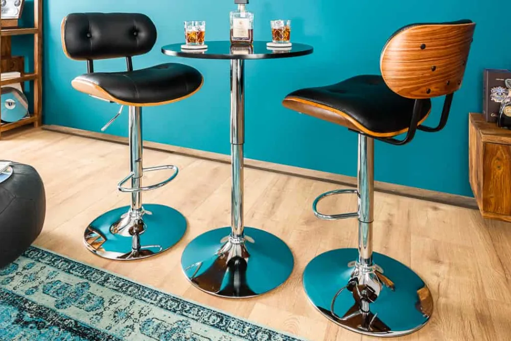 Riess-Ambiente Retro Möbel|Barhocker > Retro Barhocker CLASSICO schwarz 115cm höhenverstellbar mit Lehne Walnussholz-Design