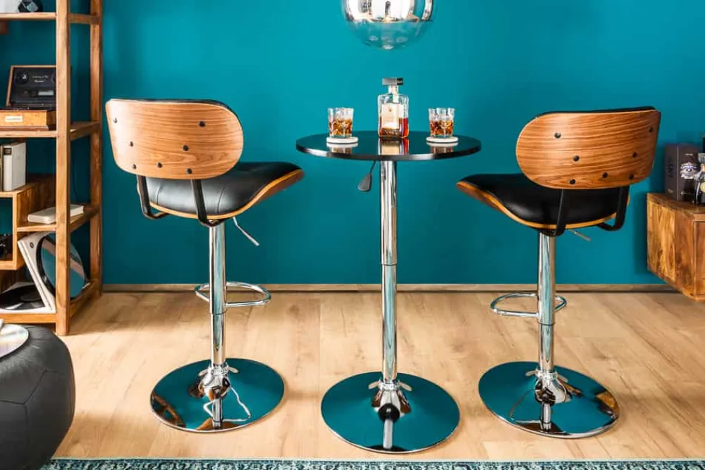 Riess-Ambiente Retro Möbel|Barhocker > Retro Barhocker CLASSICO schwarz 115cm höhenverstellbar mit Lehne Walnussholz-Design