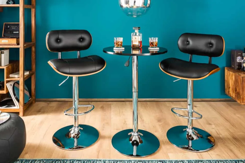 Riess-Ambiente Retro Möbel|Barhocker > Retro Barhocker CLASSICO schwarz 115cm höhenverstellbar mit Lehne Walnussholz-Design