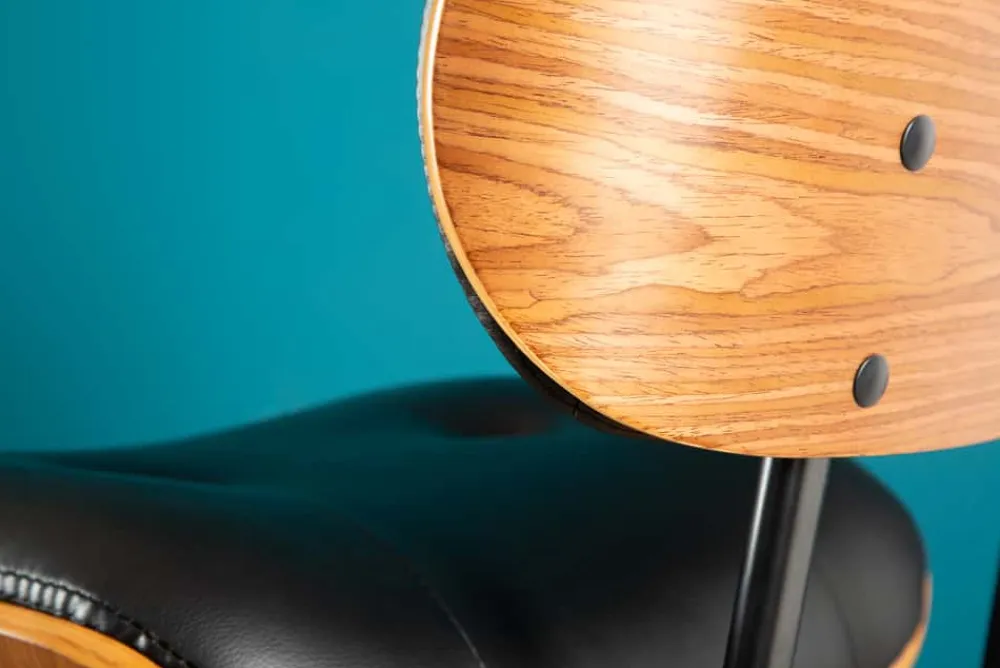 Riess-Ambiente Retro Möbel|Barhocker > Retro Barhocker CLASSICO schwarz 115cm höhenverstellbar mit Lehne Walnussholz-Design
