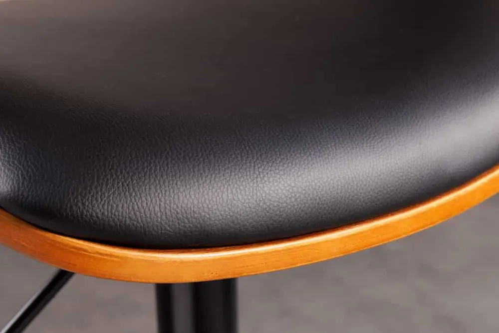 Riess-Ambiente Retro Möbel|Barhocker > Retro Barhocker MANHATTAN schwarz Kunstleder Walnussholz drehbar höhenverstellbar