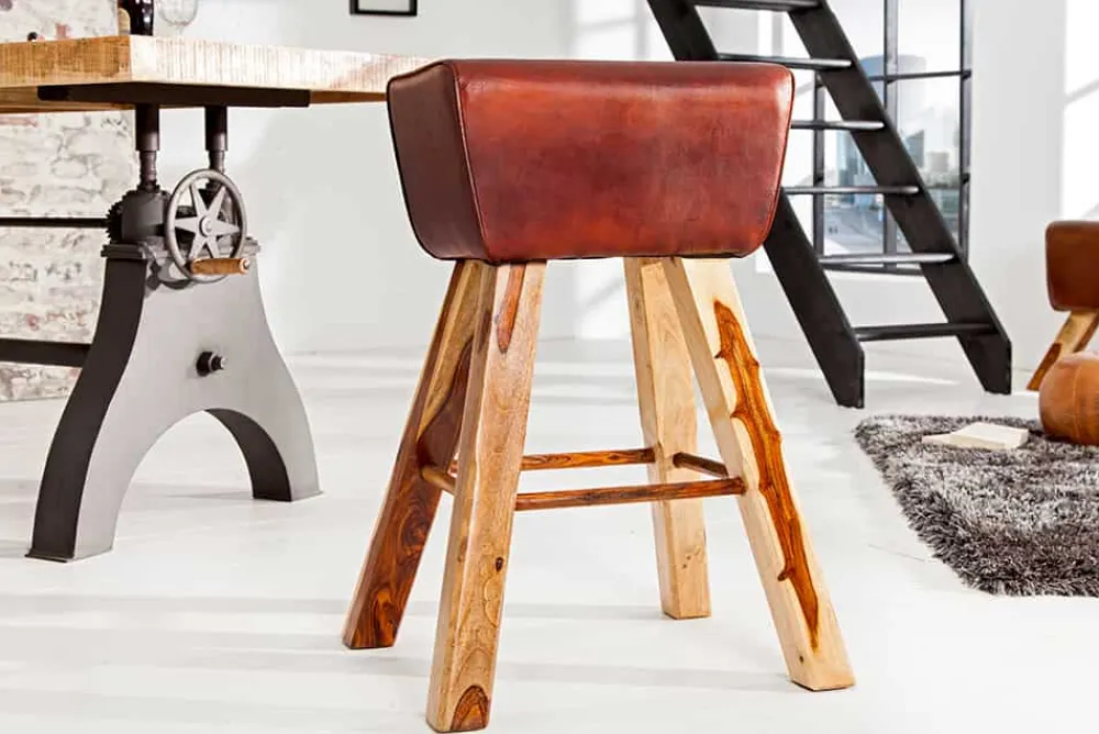 Riess-Ambiente Retro Möbel|Barhocker > Retro Barhocker TURNBOCK 75cm mit Echtleder Bezug Mangoholz Barstuhl