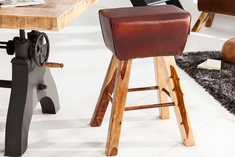 Riess-Ambiente Retro Möbel|Barhocker > Retro Barhocker TURNBOCK 75cm mit Echtleder Bezug Mangoholz Barstuhl