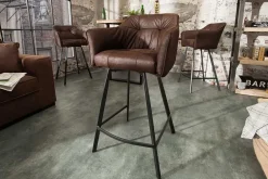Riess-Ambiente Industrial Loft|Retro Möbel > Retro Barstuhl LOFT 100cm antik braun Microfaser Barhocker mit Armlehne
