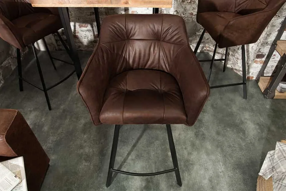 Riess-Ambiente Industrial Loft|Retro Möbel > Retro Barstuhl LOFT 100cm antik braun Microfaser Barhocker mit Armlehne