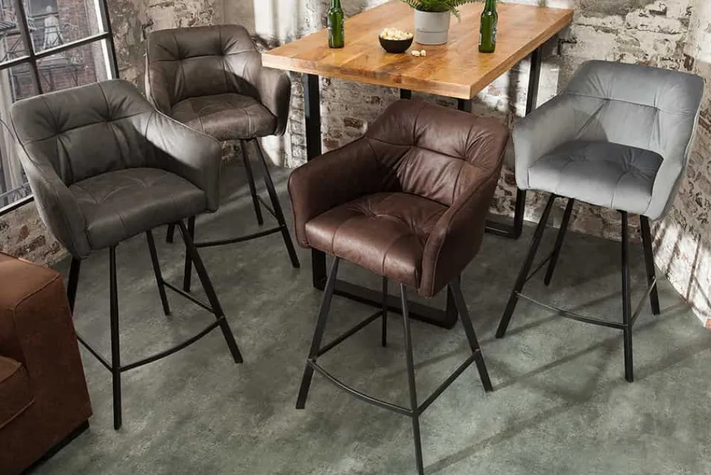 Riess-Ambiente Industrial Loft|Retro Möbel > Retro Barstuhl LOFT 100cm antik braun Microfaser Barhocker mit Armlehne