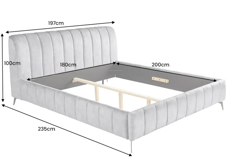 Riess-Ambiente Skandinavisch|Polsterbetten > Retro Bett AMSTERDAM 180x200cm grau Samt schwarz Metall Polsterbett