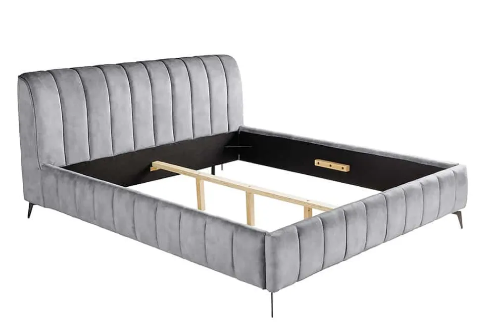 Riess-Ambiente Skandinavisch|Polsterbetten > Retro Bett AMSTERDAM 180x200cm grau Samt schwarz Metall Polsterbett