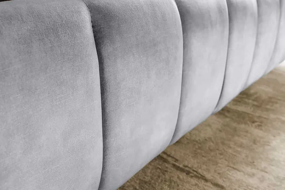 Riess-Ambiente Skandinavisch|Polsterbetten > Retro Bett AMSTERDAM 180x200cm grau Samt schwarz Metall Polsterbett