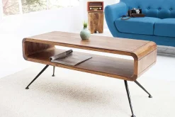 Riess-Ambiente Mehr...|Couchtische > Retro Couchtisch ALPHA 100cm braun Sheesham Massivholz stone finish schwarze Metallbeine