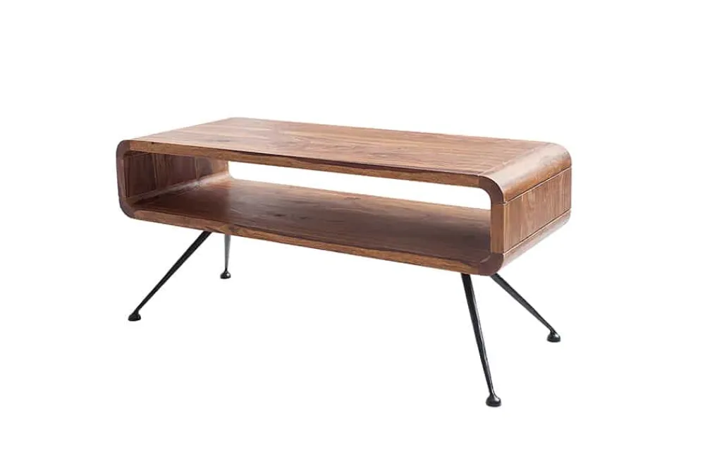 Riess-Ambiente Mehr...|Couchtische > Retro Couchtisch ALPHA 100cm braun Sheesham Massivholz stone finish schwarze Metallbeine