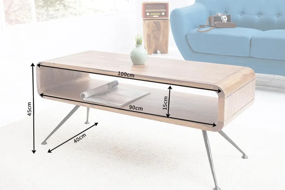 Riess-Ambiente Mehr...|Couchtische > Retro Couchtisch ALPHA 100cm braun Sheesham Massivholz stone finish schwarze Metallbeine