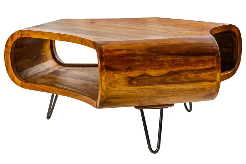 Riess-Ambiente Couchtische & Truhen|Mehr... > Retro Couchtisch ORGANIC LIVING 90cm braun Sheesham Massivholz stone finish Stauraum