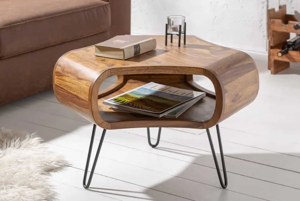 Riess-Ambiente Couchtische & Truhen|Mehr... > Retro Couchtisch ORGANIC LIVING 70cm braun Sheesham Massivholz stone finish Stauraum