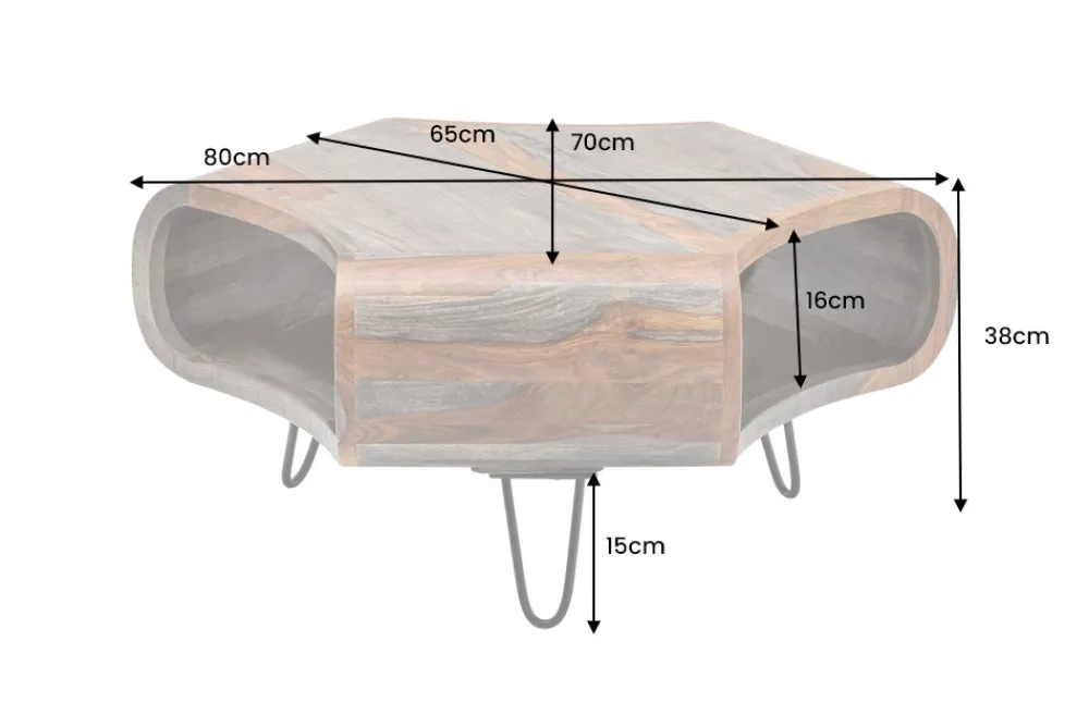 Riess-Ambiente Couchtische & Truhen|Mehr... > Retro Couchtisch ORGANIC LIVING 80cm grau smoke finish Sheesham Palisander Massivholz Hairpin Legs