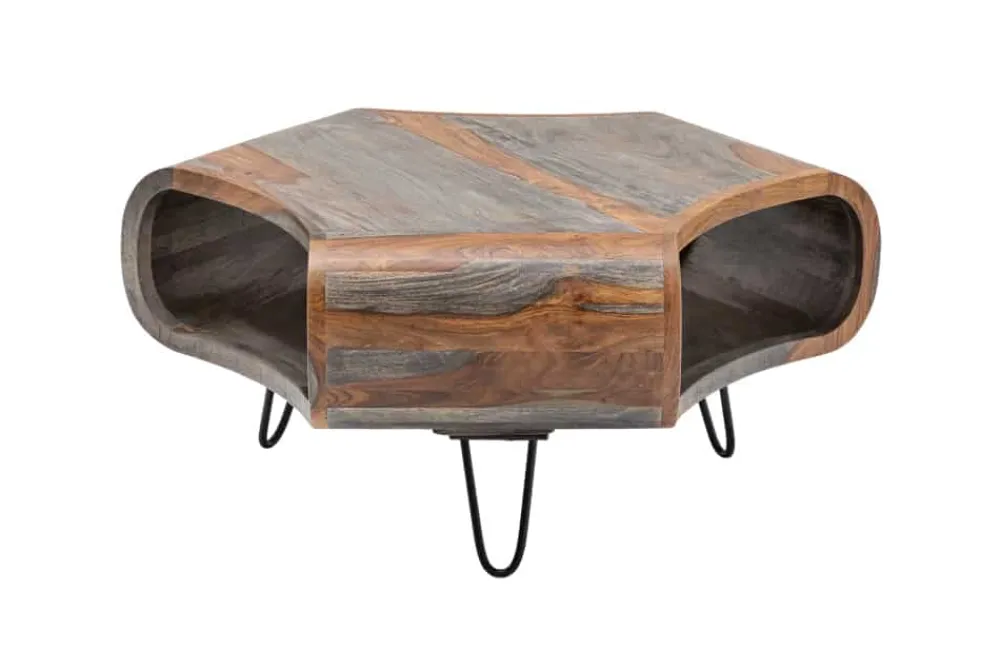 Riess-Ambiente Couchtische & Truhen|Mehr... > Retro Couchtisch ORGANIC LIVING 80cm grau smoke finish Sheesham Palisander Massivholz Hairpin Legs
