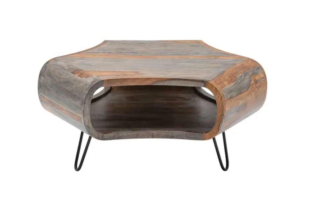 Riess-Ambiente Couchtische & Truhen|Mehr... > Retro Couchtisch ORGANIC LIVING 80cm grau smoke finish Sheesham Palisander Massivholz Hairpin Legs