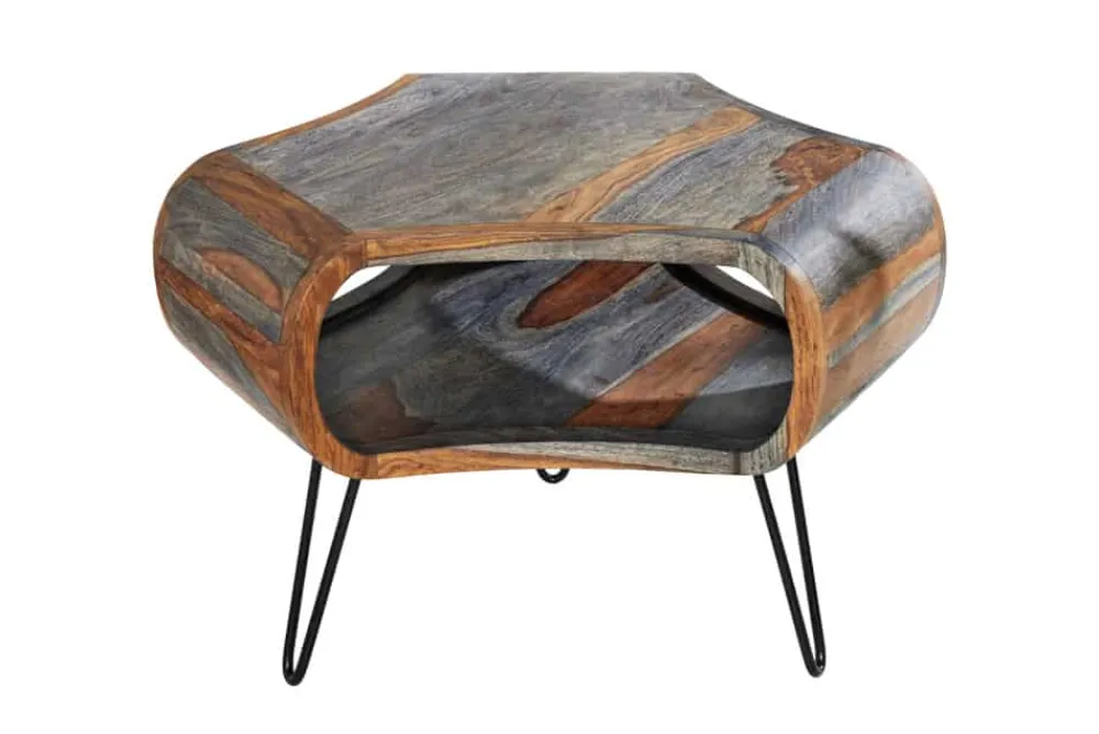 Riess-Ambiente Couchtische & Truhen|Mehr... > Retro Couchtisch ORGANIC LIVING 70cm grau Sheesham Massivholz mit Stauraum Hairpin Legs