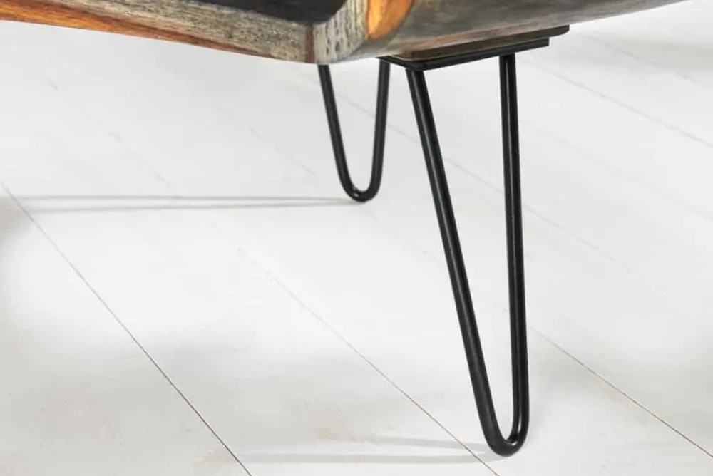 Riess-Ambiente Couchtische & Truhen|Mehr... > Retro Couchtisch ORGANIC LIVING 70cm grau Sheesham Massivholz mit Stauraum Hairpin Legs