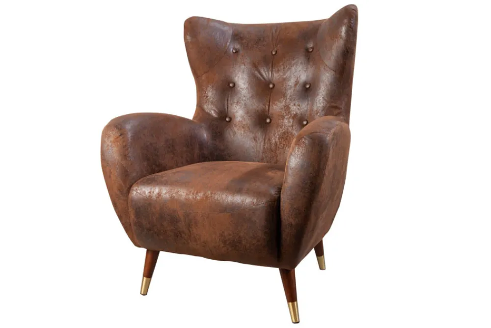 Riess-Ambiente Sessel|Retro Möbel > Retro Design Sessel DON antik braun goldene Fußkappen mit Federkern