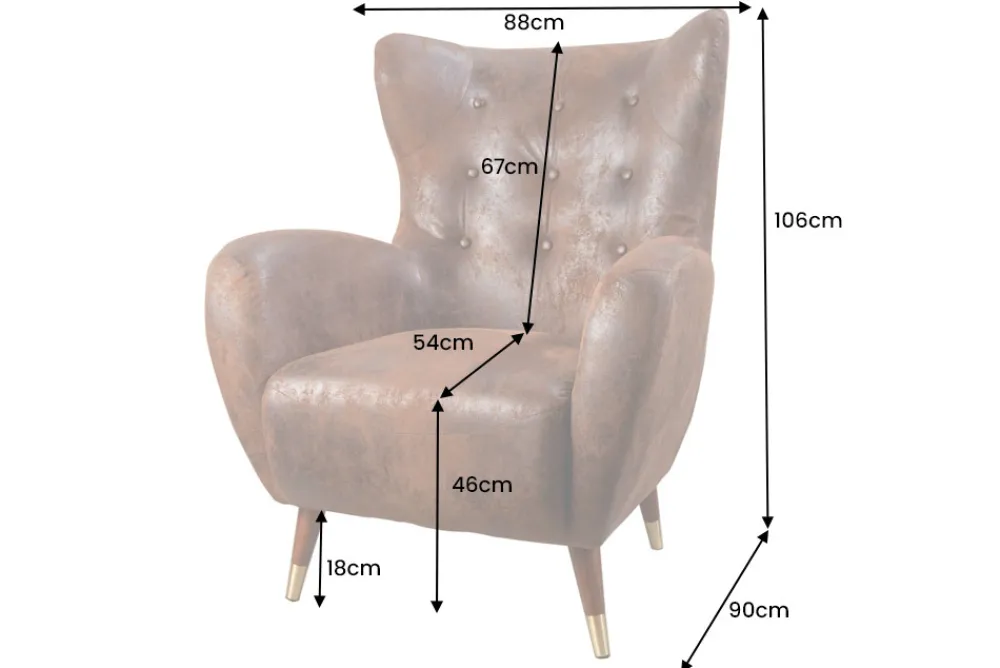 Riess-Ambiente Sessel|Retro Möbel > Retro Design Sessel DON antik braun goldene Fußkappen mit Federkern
