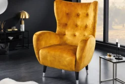 Riess-Ambiente Loungesessel|Sessel > Retro Design Sessel DON senfgelb Samt Federkern silberne Fußkappen