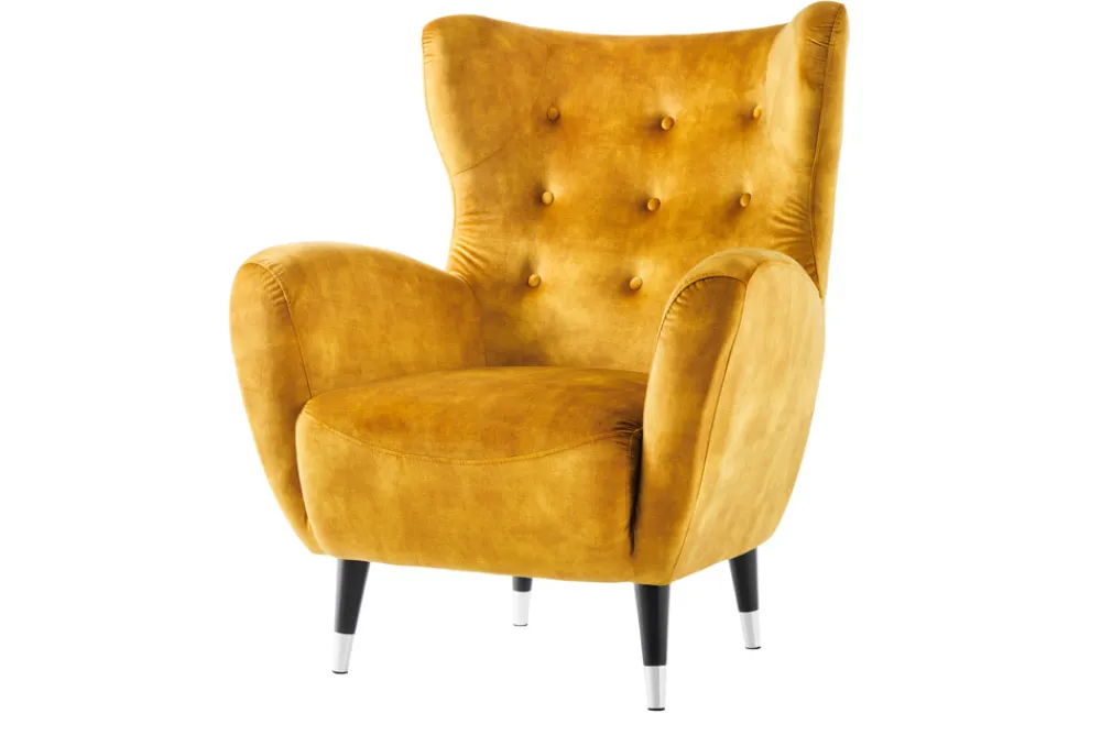 Riess-Ambiente Loungesessel|Sessel > Retro Design Sessel DON senfgelb Samt Federkern silberne Fußkappen
