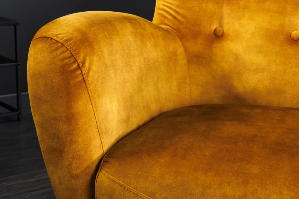 Riess-Ambiente Loungesessel|Sessel > Retro Design Sessel DON senfgelb Samt Federkern silberne Fußkappen