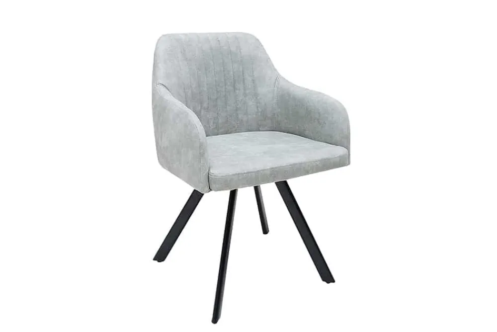 Riess-Ambiente Retro Möbel|Industrial Loft > Retro Design Stuhl LUCCA stone grau Microfaser mit Armlehne Steppung gepolstert