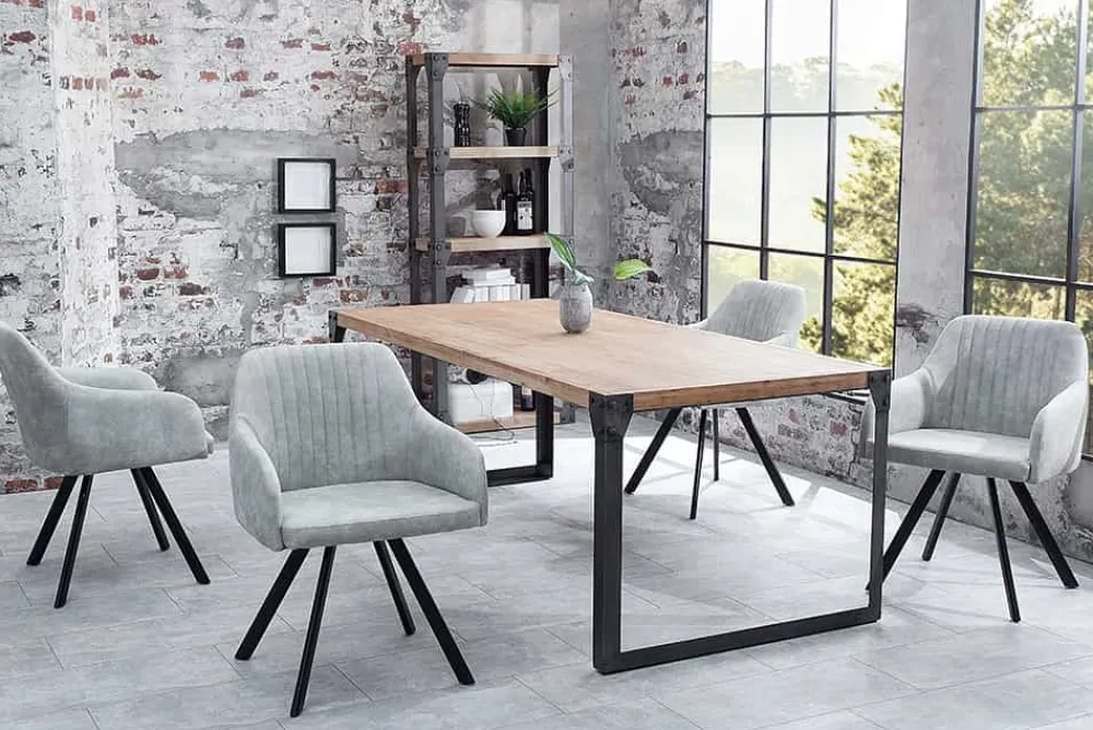 Riess-Ambiente Retro Möbel|Industrial Loft > Retro Design Stuhl LUCCA stone grau Microfaser mit Armlehne Steppung gepolstert