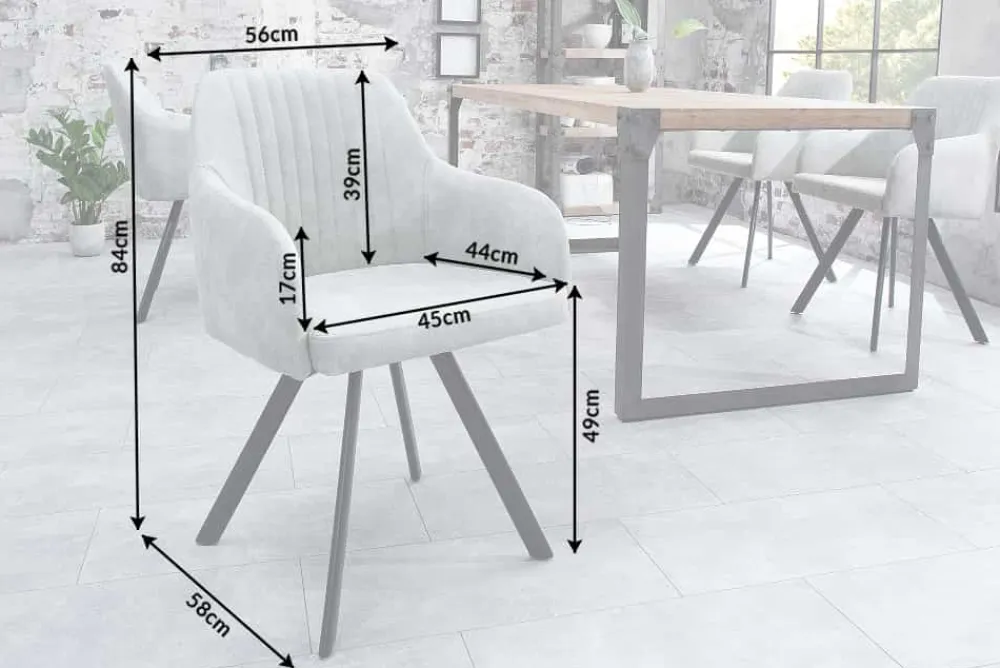 Riess-Ambiente Retro Möbel|Industrial Loft > Retro Design Stuhl LUCCA stone grau Microfaser mit Armlehne Steppung gepolstert