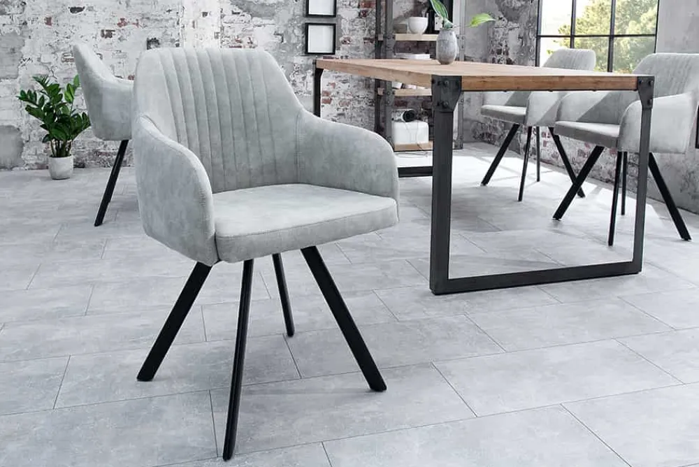 Riess-Ambiente Retro Möbel|Industrial Loft > Retro Design Stuhl LUCCA stone grau Microfaser mit Armlehne Steppung gepolstert