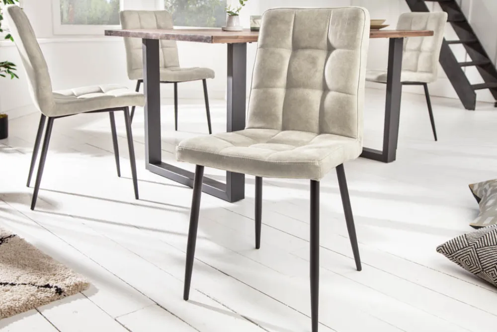 Riess-Ambiente Retro Möbel|Industrial Loft > Retro Design Stuhl MODENA stone grau mit Ziersteppung