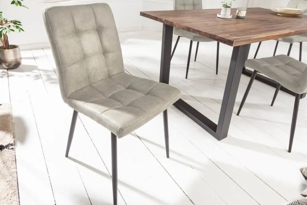 Riess-Ambiente Retro Möbel|Industrial Loft > Retro Design Stuhl MODENA stone grau mit Ziersteppung