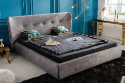 Riess-Ambiente Skandinavisch|Polsterbetten > Retro Doppelbett FLORENZ 180x200cm grau Samt Kingsize Polsterbett