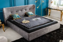 Riess-Ambiente Skandinavisch|Polsterbetten > Retro Doppelbett FLORENZ 180x200cm grau Samt Kingsize Polsterbett