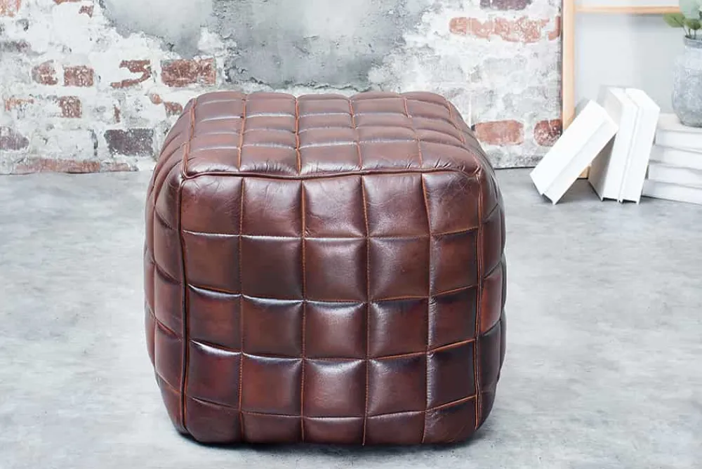 Riess-Ambiente Sitzhocker|Sitzpoufs > Retro Hocker RIDER 40cm braun Echtleder mit Ziersteppung