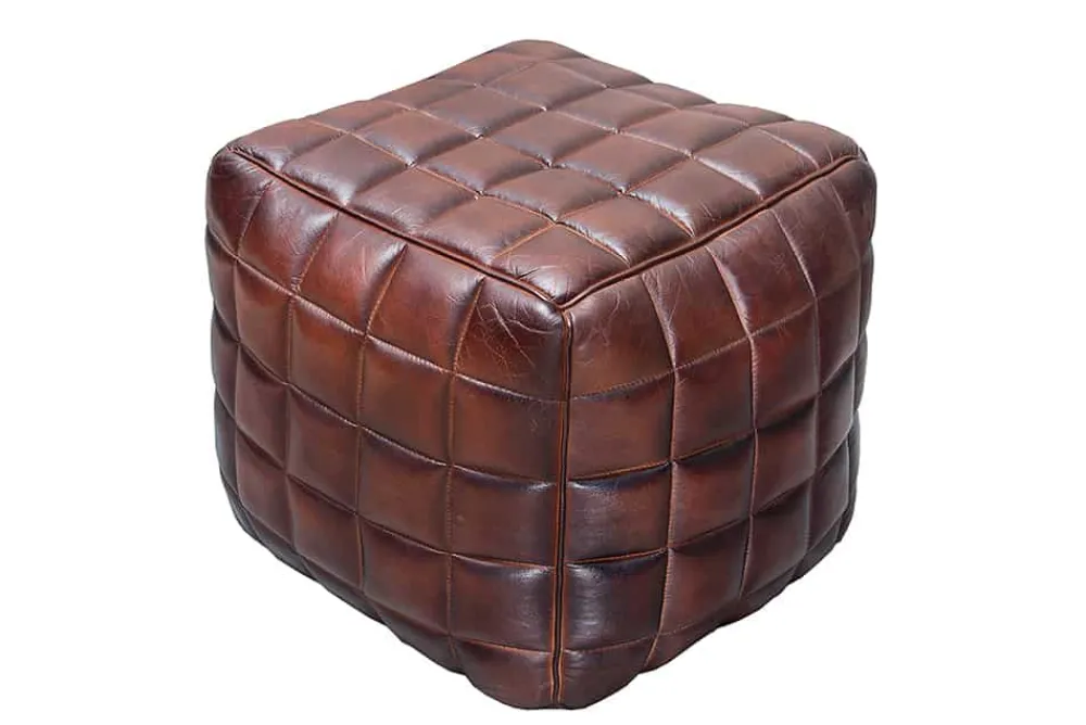 Riess-Ambiente Sitzhocker|Sitzpoufs > Retro Hocker RIDER 40cm braun Echtleder mit Ziersteppung