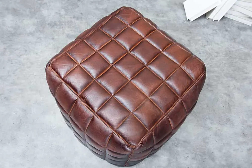 Riess-Ambiente Sitzhocker|Sitzpoufs > Retro Hocker RIDER 40cm braun Echtleder mit Ziersteppung