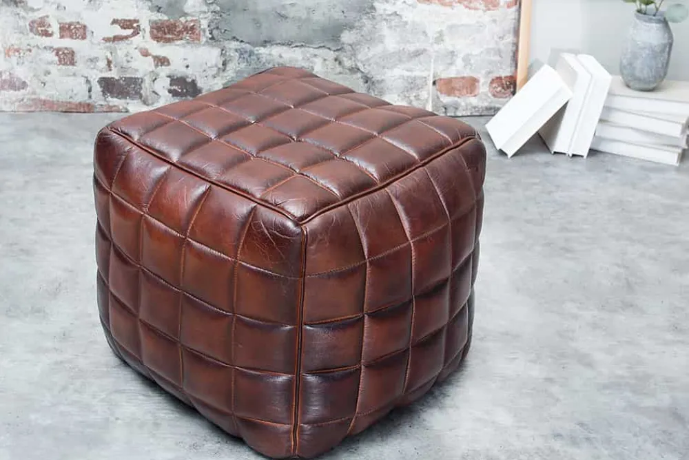 Riess-Ambiente Sitzhocker|Sitzpoufs > Retro Hocker RIDER 40cm braun Echtleder mit Ziersteppung