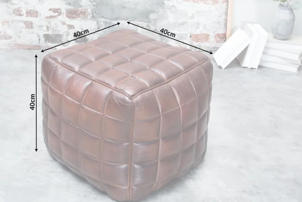 Riess-Ambiente Sitzhocker|Sitzpoufs > Retro Hocker RIDER 40cm braun Echtleder mit Ziersteppung