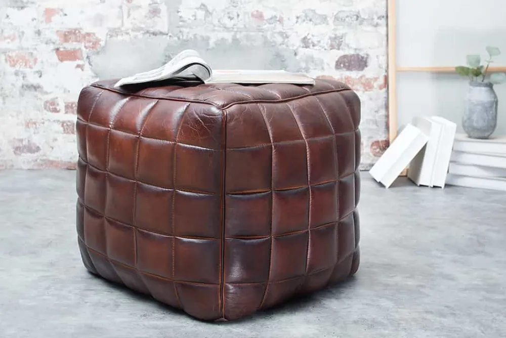 Riess-Ambiente Sitzhocker|Sitzpoufs > Retro Hocker RIDER 40cm braun Echtleder mit Ziersteppung