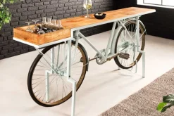 Riess-Ambiente Mehr...|Massivholztische > Retro Konsolentisch BICYCLE 190cm salbei natur Mangoholz Fahrrad Bartisch Upcycling