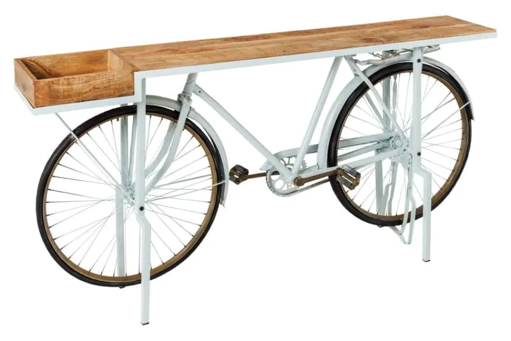 Riess-Ambiente Mehr...|Massivholztische > Retro Konsolentisch BICYCLE 190cm salbei natur Mangoholz Fahrrad Bartisch Upcycling