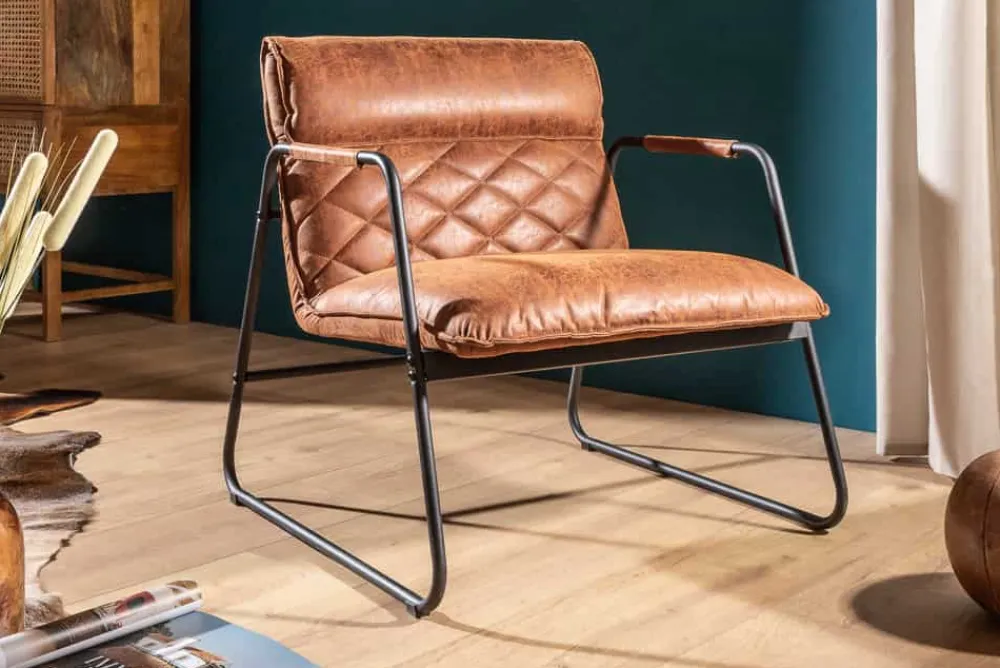 Riess-Ambiente Loungesessel|Retro Möbel > Retro Lounge Sessel MUSTANG LOUNGER antik hellbraun mit Ziersteppung