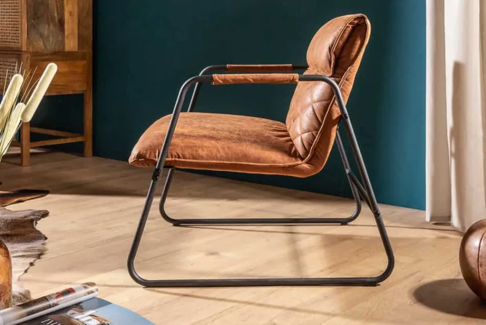 Riess-Ambiente Loungesessel|Retro Möbel > Retro Lounge Sessel MUSTANG LOUNGER antik hellbraun mit Ziersteppung