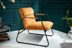 Riess-Ambiente Loungesessel|Retro Möbel > Retro Lounge Sessel MUSTANG LOUNGER senfgelb Samt mit Ziersteppung