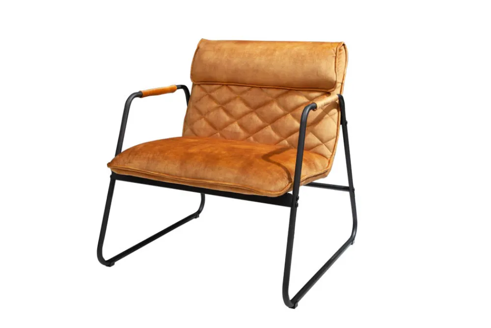 Riess-Ambiente Loungesessel|Retro Möbel > Retro Lounge Sessel MUSTANG LOUNGER senfgelb Samt mit Ziersteppung