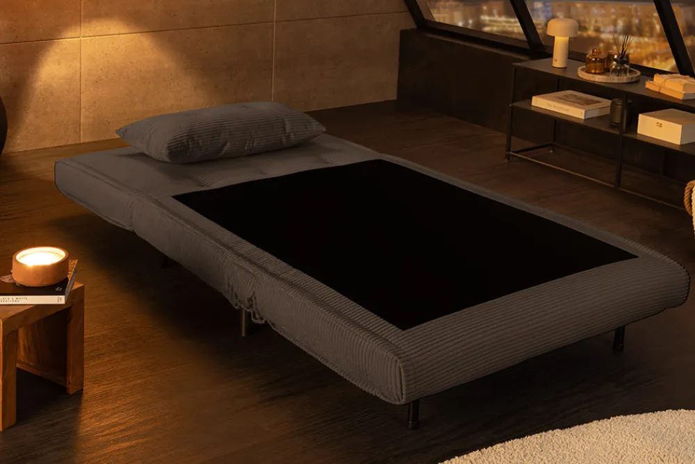 Riess-Ambiente Sessel|Retro Möbel > Retro Schlafsessel SMART MULTIFUNCTION 100cm grau Cord Bettfunktion inkl. Kissen