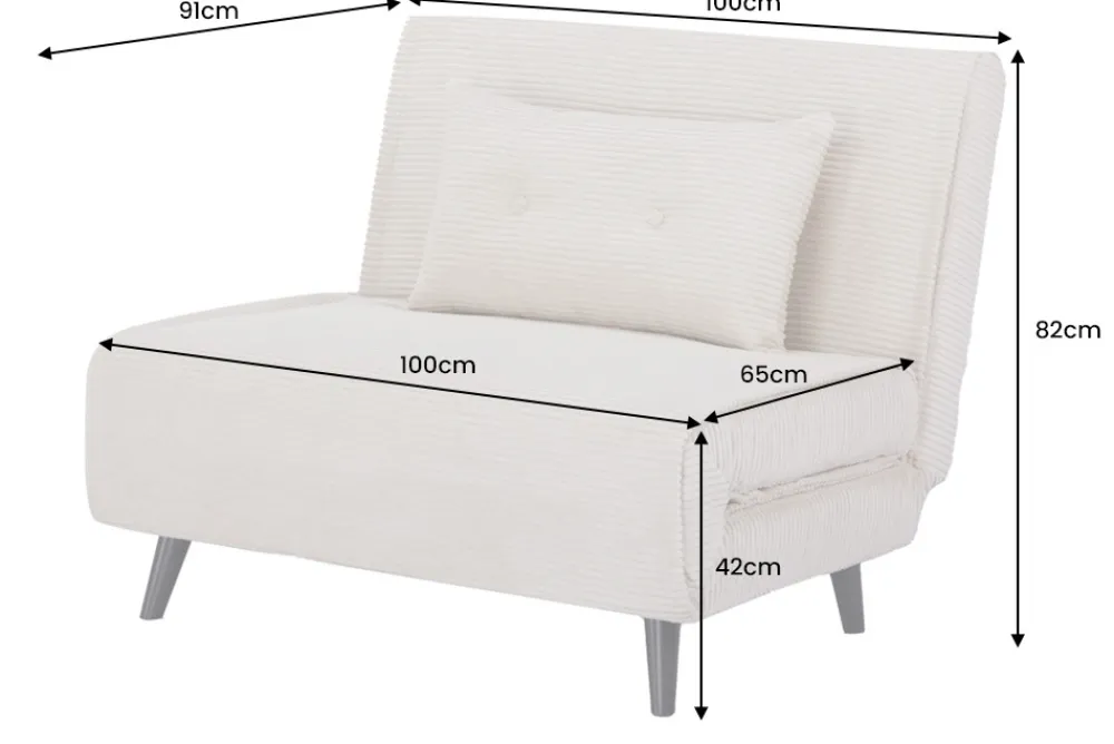 Riess-Ambiente Sessel|Retro Möbel > Retro Schlafsessel SMART MULTIFUNCTION 100cm beige Cord Bettfunktion inkl. Kissen